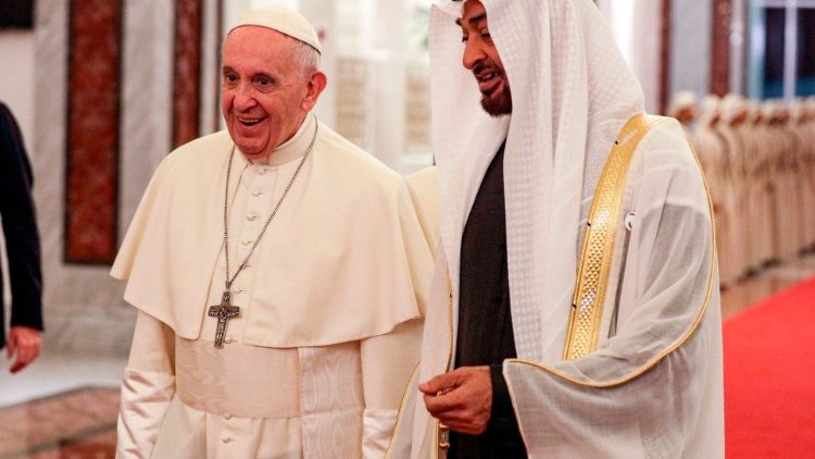 Pope Francis being greeted in UAE