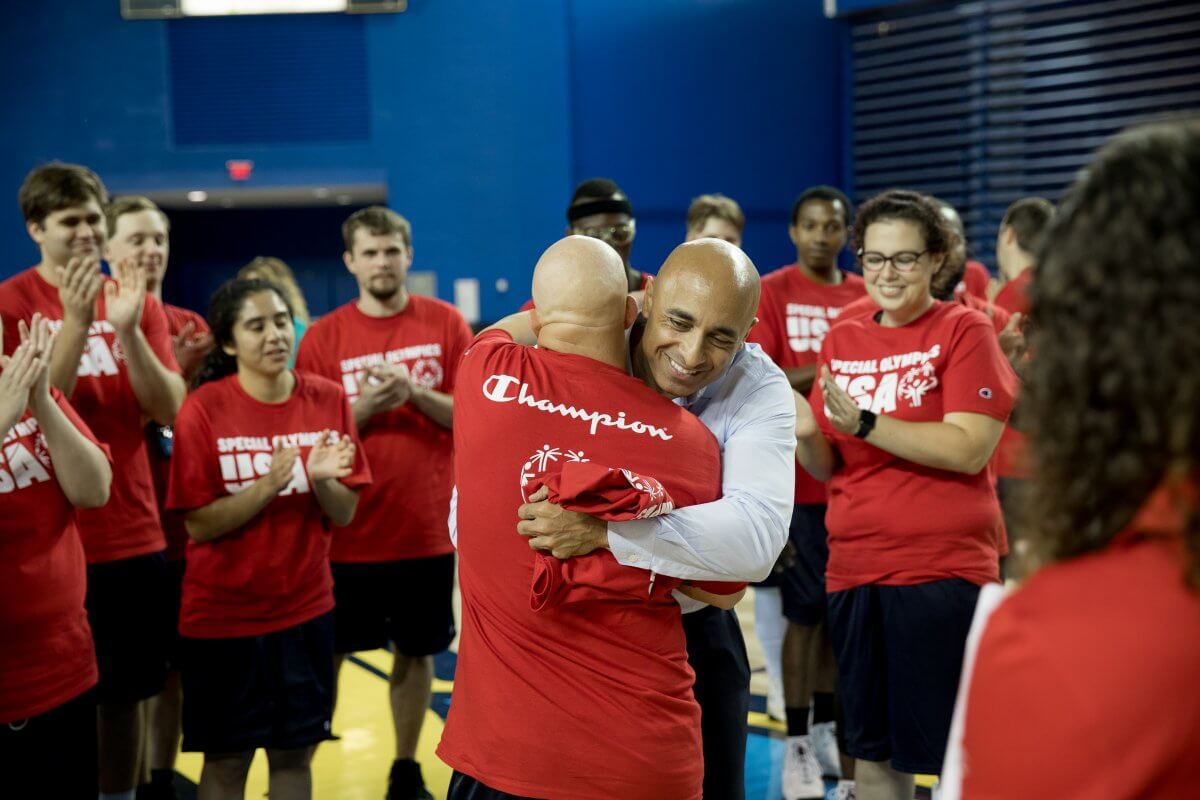 Yousef Al Otaiba visits the Special Olympics USA Training Camp at the University of Delaware in September 2018.