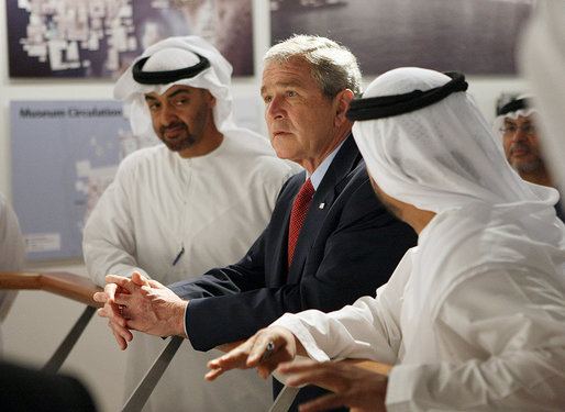 HH Sheikh Mohamed Bin Zayed Al Nahyan sitting beside former American President Bush