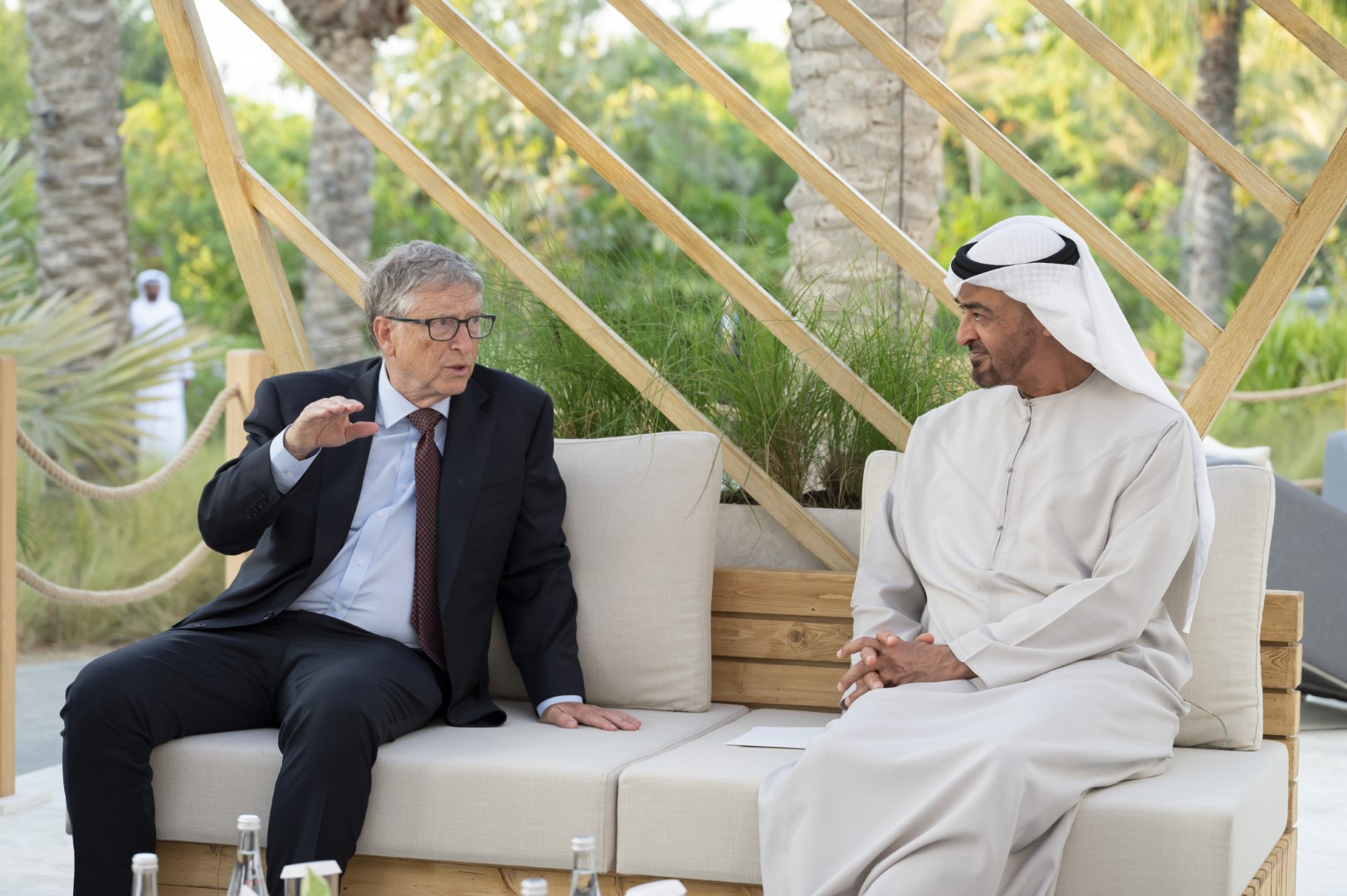 HH Sheikh Mohamed Bin Zayed Al Nahyan sitting beside Bill Gates