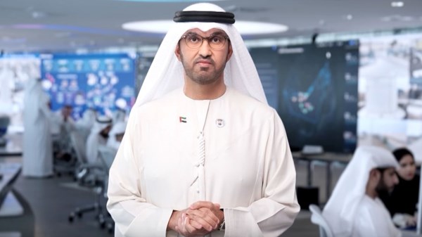 Dr Sultan Al Jaber, Minister of Industry and Advanced Technology, at the launch of Forge42 with Peng Xiao, group chief executive of G42, right, and Omar Mir, international board member of WWT, during the Make it in the Emirates forum in Abu Dhabi. Photo: G42