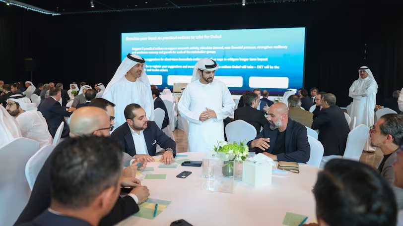 Sheikh Hamdan met 300 Dubai business leaders to discuss efforts to respond to the Iran conflict. Dubai Media Office