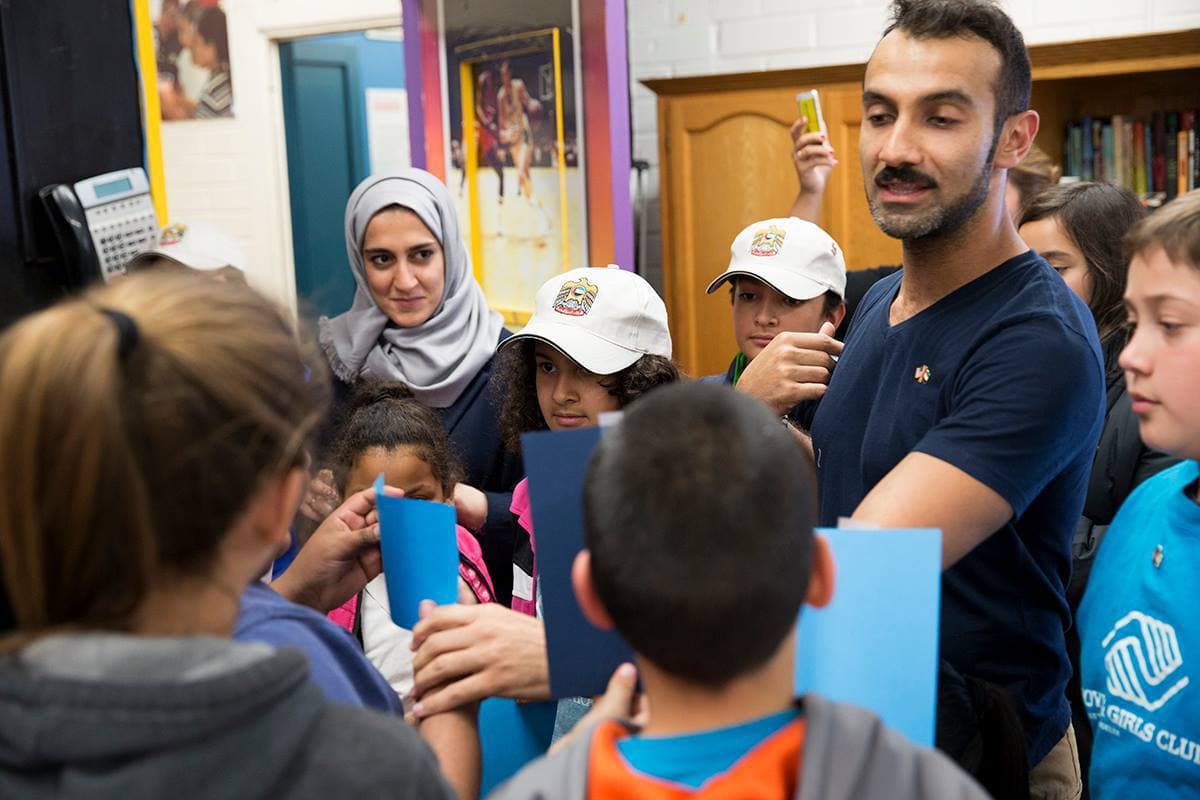 Sharing cultures, creating art and building relationships with our friends at the Boys & Girls Club of East LA and visiting #UAE artists; Shaika Al Mazrou and #KhalidShafar, part of #PastForward, Contemporary Art from the #Emirates, on exhibit now through March 8 at #FowlerMuseum at #UCLA in partnership with Meridian International and co-curated by Noor Al Suwaidi. - Jan. 2015