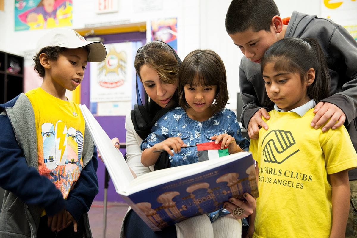 Sharing cultures, creating art and building relationships with our friends at the Boys & Girls Club of East LA and visiting #UAE artists; Shaika Al Mazrou and #KhalidShafar, part of #PastForward, Contemporary Art from the #Emirates, on exhibit now through March 8 at #FowlerMuseum at #UCLA in partnership with Meridian International and co-curated by Noor Al Suwaidi. - Jan. 2015