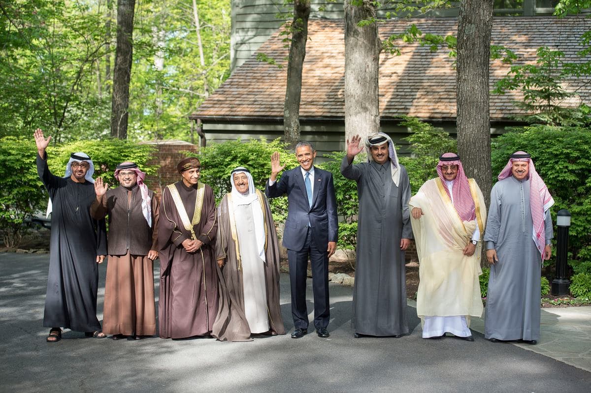 His Highness Sheikh Mohamed bin Zayed Al Nahyan, Crown Prince of Abu Dhabi arrives for the Camp David Summit along with delegations from all Gulf Cooperation Council countries hosted by United States President Barack Obama.