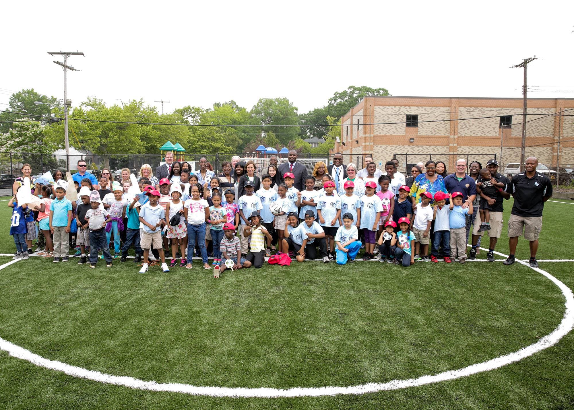 The UAE Embassy in Washington, DC, representatives from the Affordable Housing Alliance and the Hurricane Sandy NJ Relief Fund joined local community leaders and children to celebrate the dedication of a new state-of-the-art soccer field at the Bradley Elementary School in Asbury Park, New Jersey.#UAEUSA http://ow.ly/OpUlc   The new soccer field, the 8th built so far in cities across the United States will benefit hundreds of students on a daily basis, as well as children throughout the community.