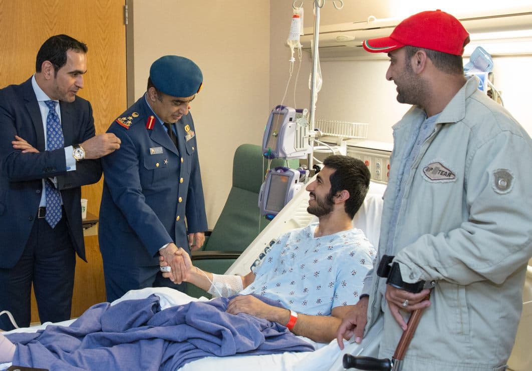 Amb Yousef Al #Otaiba and UAE diplomats visited #US hospital and thanked recovering #UAE soldiers for their service alongside the heroes who lost their lives in #Yemen. #UAEUSA