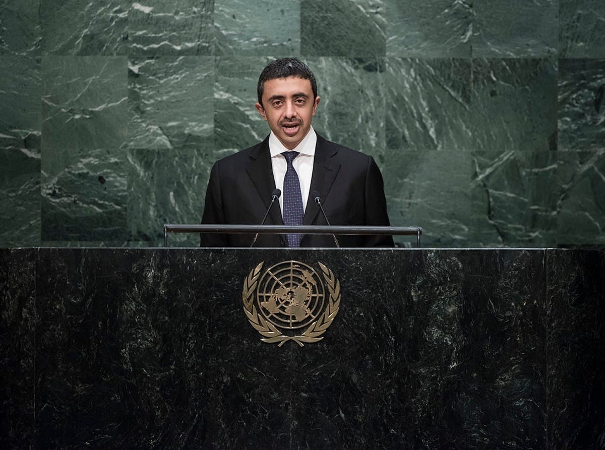United Arab Emirates Foreign Minister, His Highness Sheikh Abdullah bin Zayed Al Nahyan delivers remarks at the 70th United Nations General Assembly, calling for the international community to seize this ‪#‎UNGA70‬ to forge partnerships in creating security and stability for all - highlighting the interference of state internal affairs by extremists and terrorism, ‪#‎UAE‬’s engagement to maintain peace and stability in the region through political, security, humanitarian and development initiatives support 