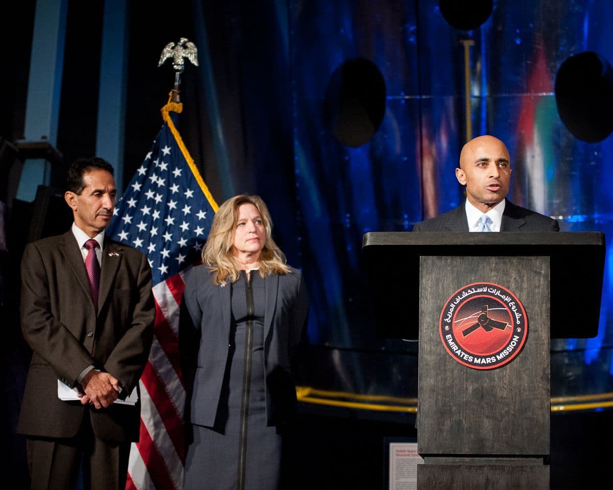 We celebrated the UAE’s 44th National Day at a gala event hosted by Ambassador Yousef Al Otaiba. In marking the UAE’s rapid progress over 44 years, the event honored the newly announced Emirates Mission to Mars and underscored how the country’s space program will inspire a new generation of scientists and engineers. Ambassador Al Otaiba also congratulated UAE President His Highness Sheikh Khalifa bin Zayed al Nahyan, Vice President and Prime Minister and Ruler of Dubai His Highness Sheikh Mohammed bin Rashi