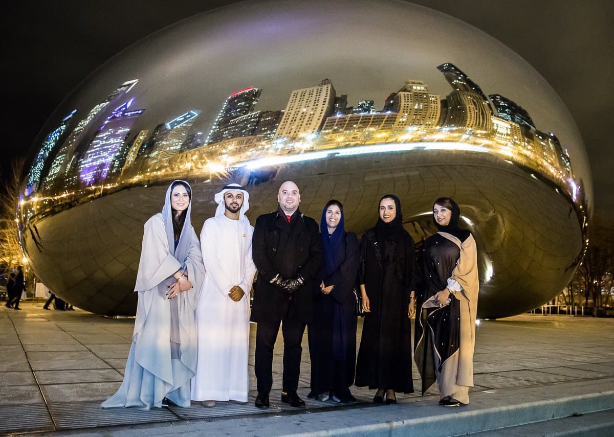 New York City Consulate Consul General, His Excellency Majid Al Suwaidi joins Emirati artists Hamdan Al Shamsi, Alia Lootah, Dana Al Marashi, Head of Heritage and Social Affairs at the UAE Embassy and Co-Curator Noor Al Suwaidi and UAE Embassy Congressional Affairs Officer Fatima Al Mazmi introduce Past Forward, “Contemporary Art from the Emirates” in Chicago