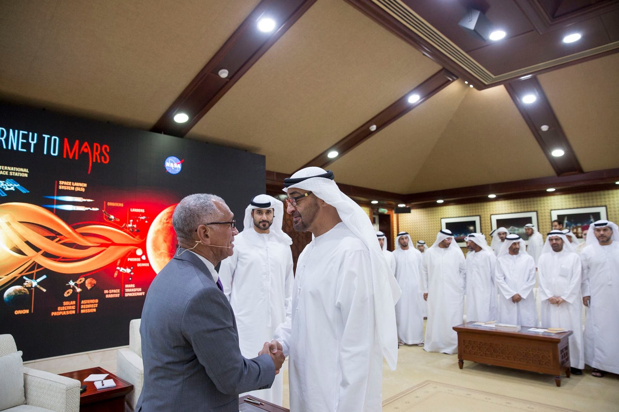 “We are going on a journey to Mars,“ NASA - National Aeronautics and Space Administration Administrator Charles Bolden said today to a #Ramadan Majlis audience that included Abu Dhabi Crown Prince and Deputy Supreme Commander of the #UAE Armed Forces, His Highness Sheikh Mohamed bin Zayed Al Nahyan, discussing how the United Arab Emirates and United States can work together on #Mars missions and to further space exploration and technology, “You’re going to help us turn the impossible into the possible and s