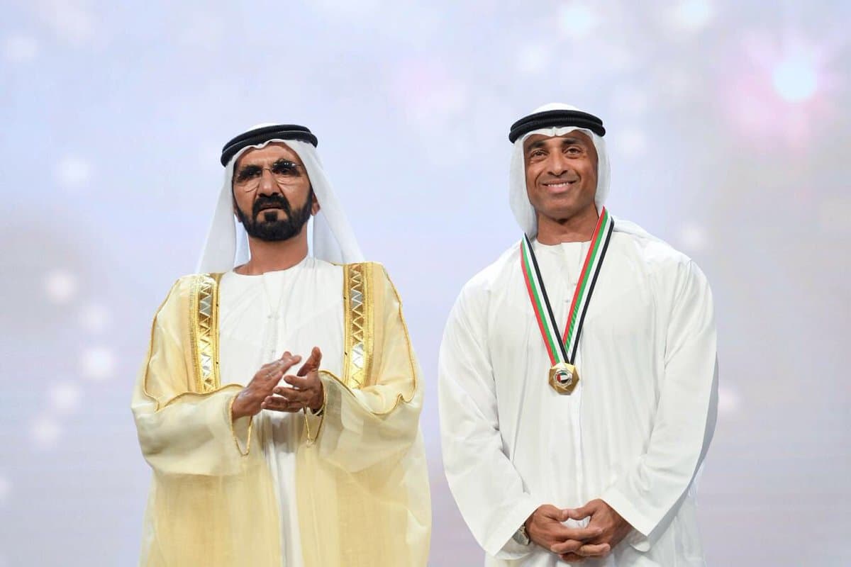 His Highness Sheikh Mohammed bin Rashid Al Maktoum, #UAE Vice President, Prime Minister and Ruler of #Dubai honors His Excellencey Yousef Al #Otaiba, #UnitedArabEmirates Ambassador to the #UnitedStates for his outstanding work and service to the nation at the annual Government Excellence Awards #inAbuDhabi.  صاحب السمو الشيخ محمد بن راشد آل مكتوم نائب رئيس الدولة رئيس الوزراء حاكم إمارة دبي يكرم سعادة يوسف العتيبة سفير دولة الإمارات العربية المتحدة لدى الولايات المتحدة بجائزة الأداء الحكومي المتميز السنوية 