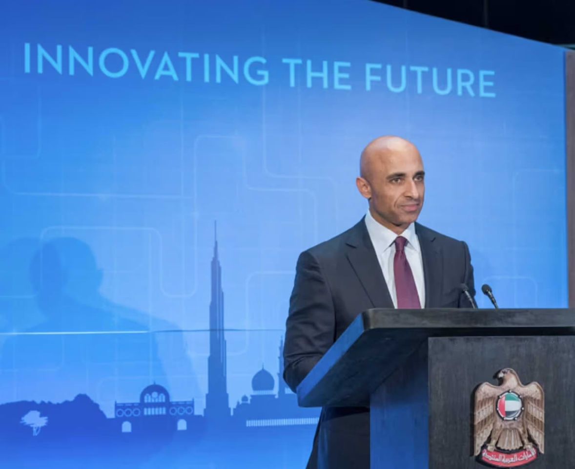 Yousef Al Otaiba at a podium speaking