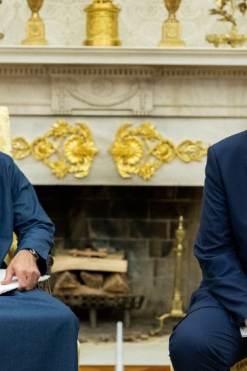 Tahnoon bin Zayed sits with Donald Trump at White House