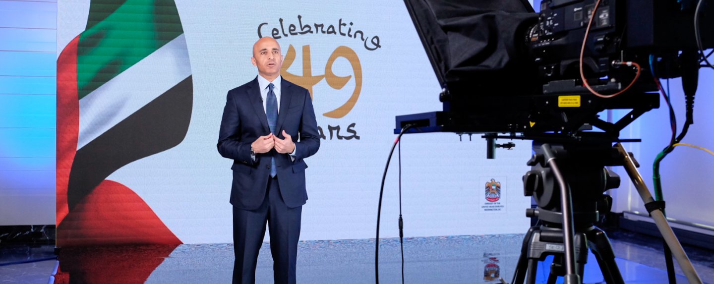 Ambassador Al Otaiba presents during the virtual ceremony