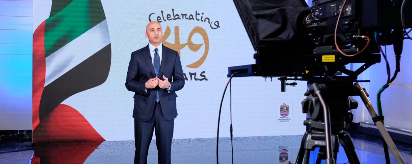 Ambassador Al Otaiba presents during the virtual ceremony