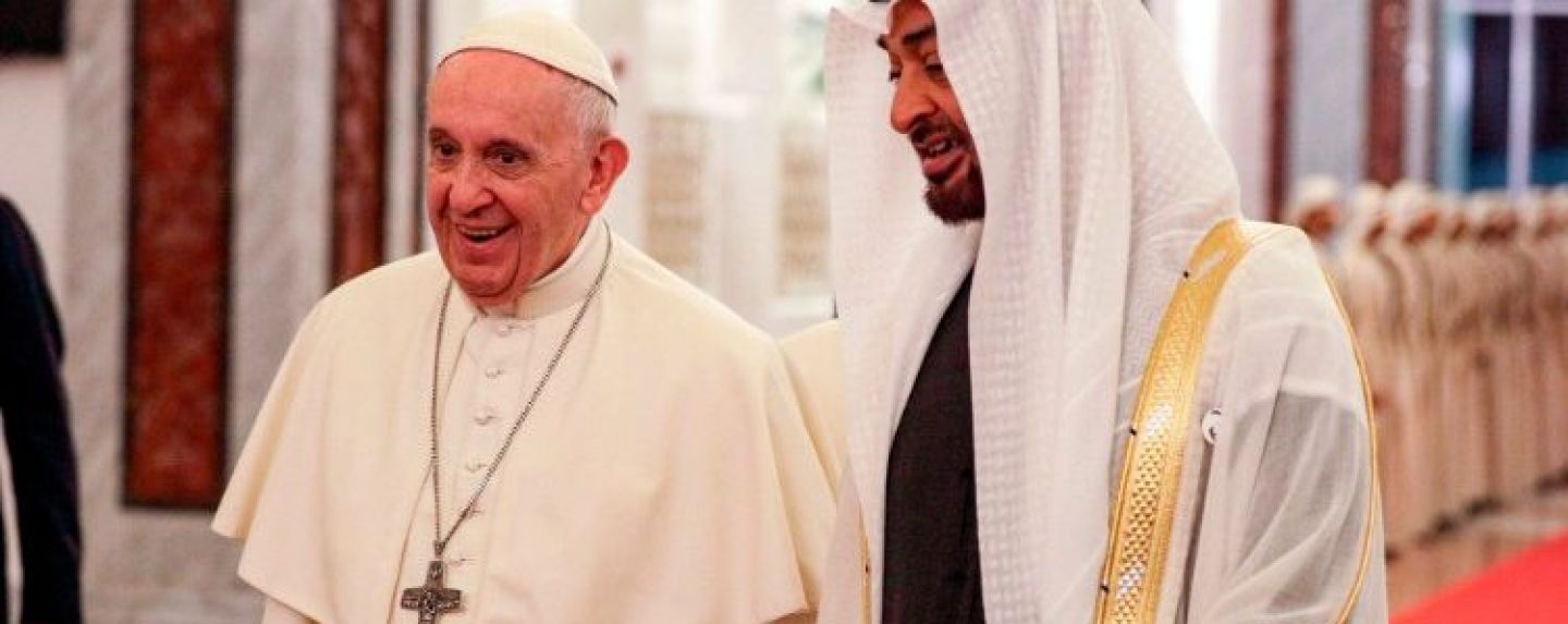 Pope Francis is welcomed by Abu Dhabi's Crown Prince Sheikh Mohammed bin Zayed Al-Nahyan