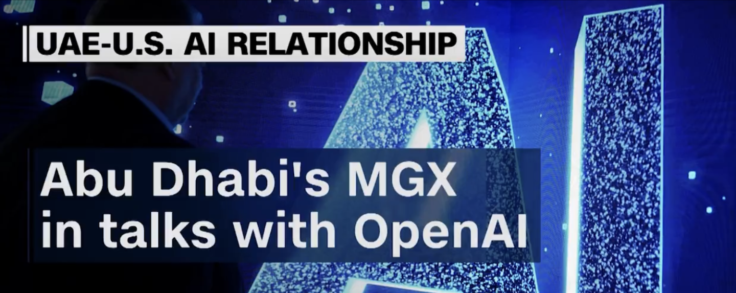 Financial segment on CNN, showing title Abu Dhabi's MGX in talks with OpenAI