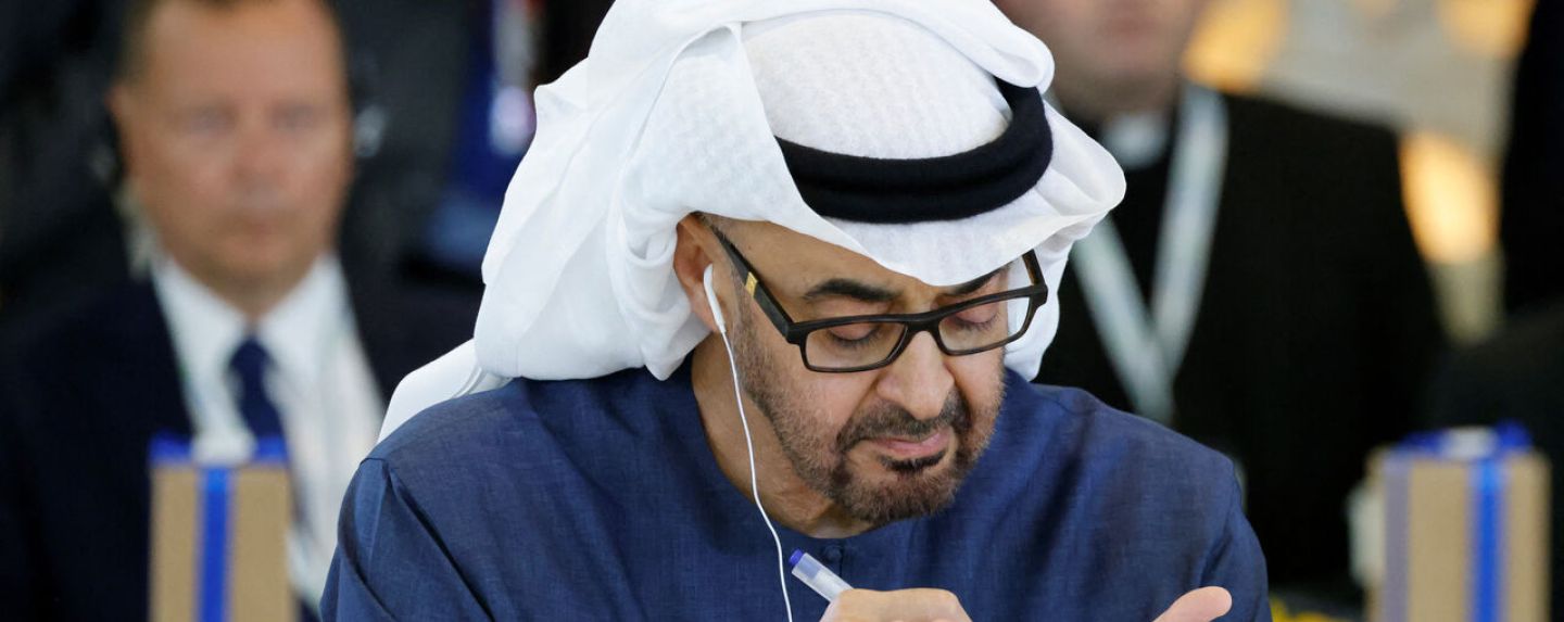 United Arab Emirates' President Sheikh Mohamed bin Zayed Al Nahyan takes notes as he attends a working session on Artificial Intelligence (AI), Energy, Africa-Mediterranean at the Borgo Egnazia resort during the G7 Summit in Savelletri near Bari, Italy, on June 14, 2024. — LUDOVIC MARIN/AFP via Getty Images