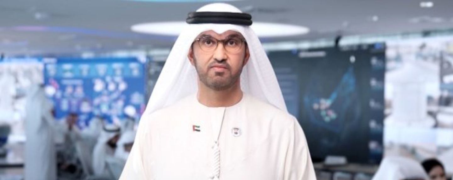 Dr Sultan Al Jaber, Minister of Industry and Advanced Technology, at the launch of Forge42 with Peng Xiao, group chief executive of G42, right, and Omar Mir, international board member of WWT, during the Make it in the Emirates forum in Abu Dhabi. Photo: G42