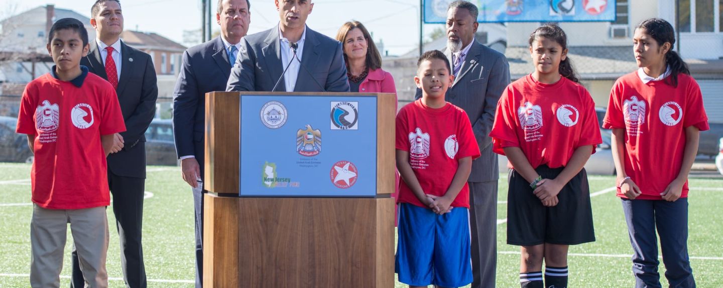 governor chris christie and ambassador yousef al otaiba dedicate atlantic city soccer field