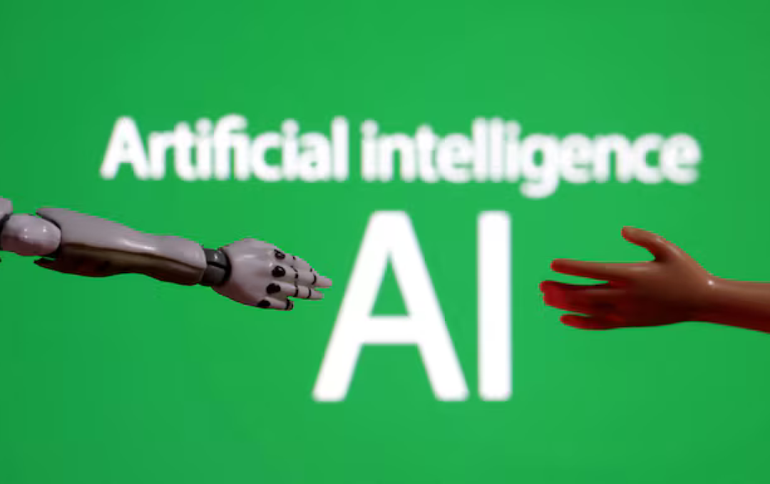 Illustration shows miniature of robot and toy hand