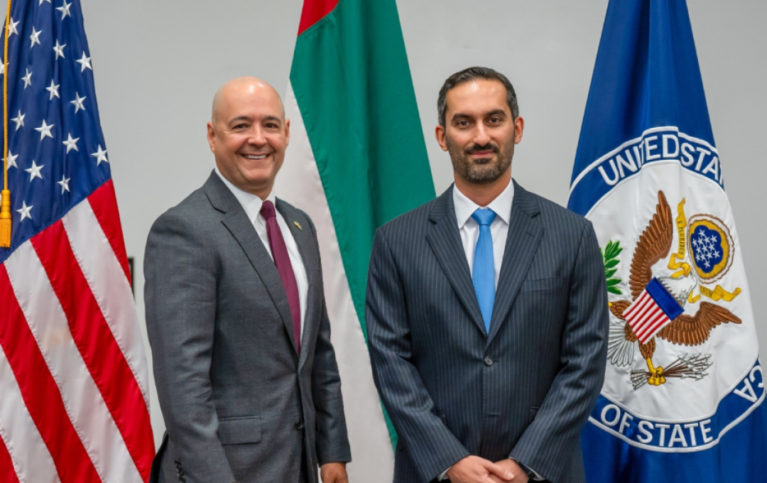 Pictured are H.E. Khalid Abdulla Belhoul, Undersecretary of the UAE Ministry of Foreign Affairs, and H.E. Hugo Rodriguez, Acting Assistant Secretary at the Bureau of Consular Affairs in the U.S. Department of State standing next to each other. 