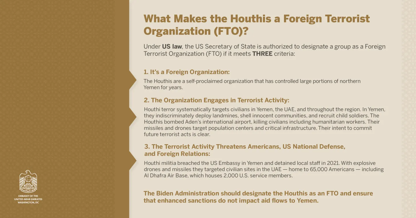The Houthis are terrorists under US law
